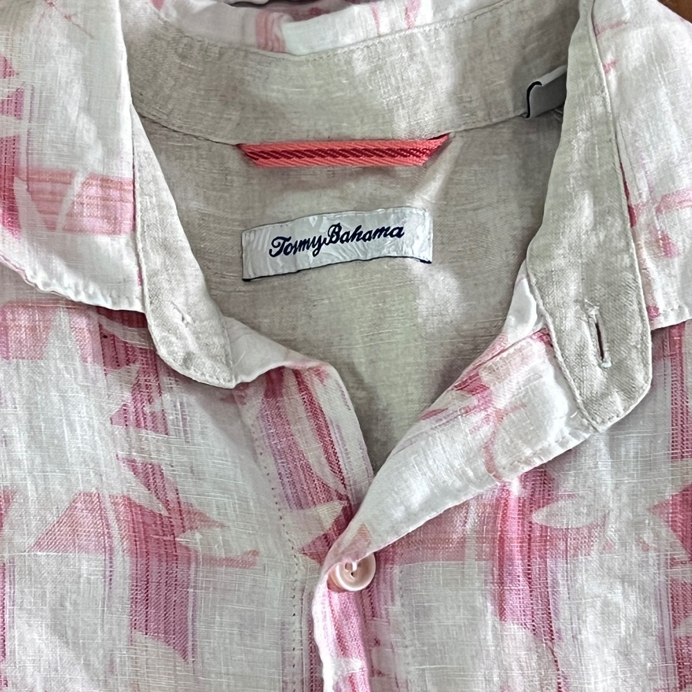 Tommy Bahama Button Down Shirt Mens Tropical Floral Plaid Pink Aloha Vacation
